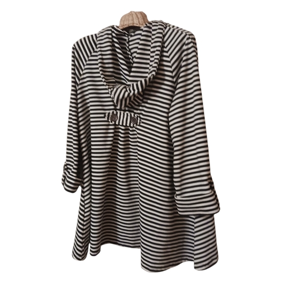 For Cynthia Hooded Black & White Striped Sweater Jacket Ladies Medium - Picture 1 of 8